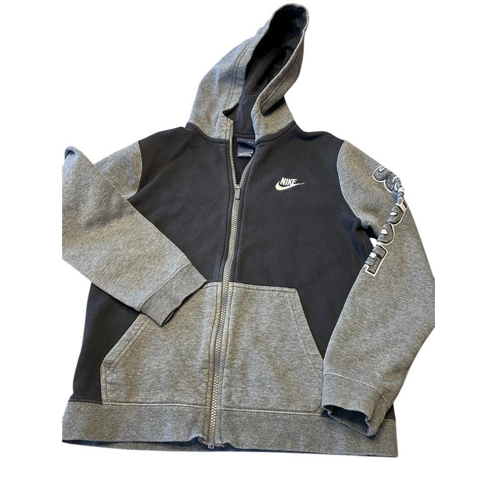 Nike Youth boys size L full zip hoodie sweatshirt, black & grey